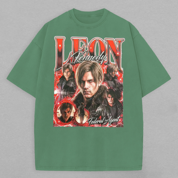 Resident Evil Leon S. Kennedy Printed Oversized Unisex T-shirt Image - 11