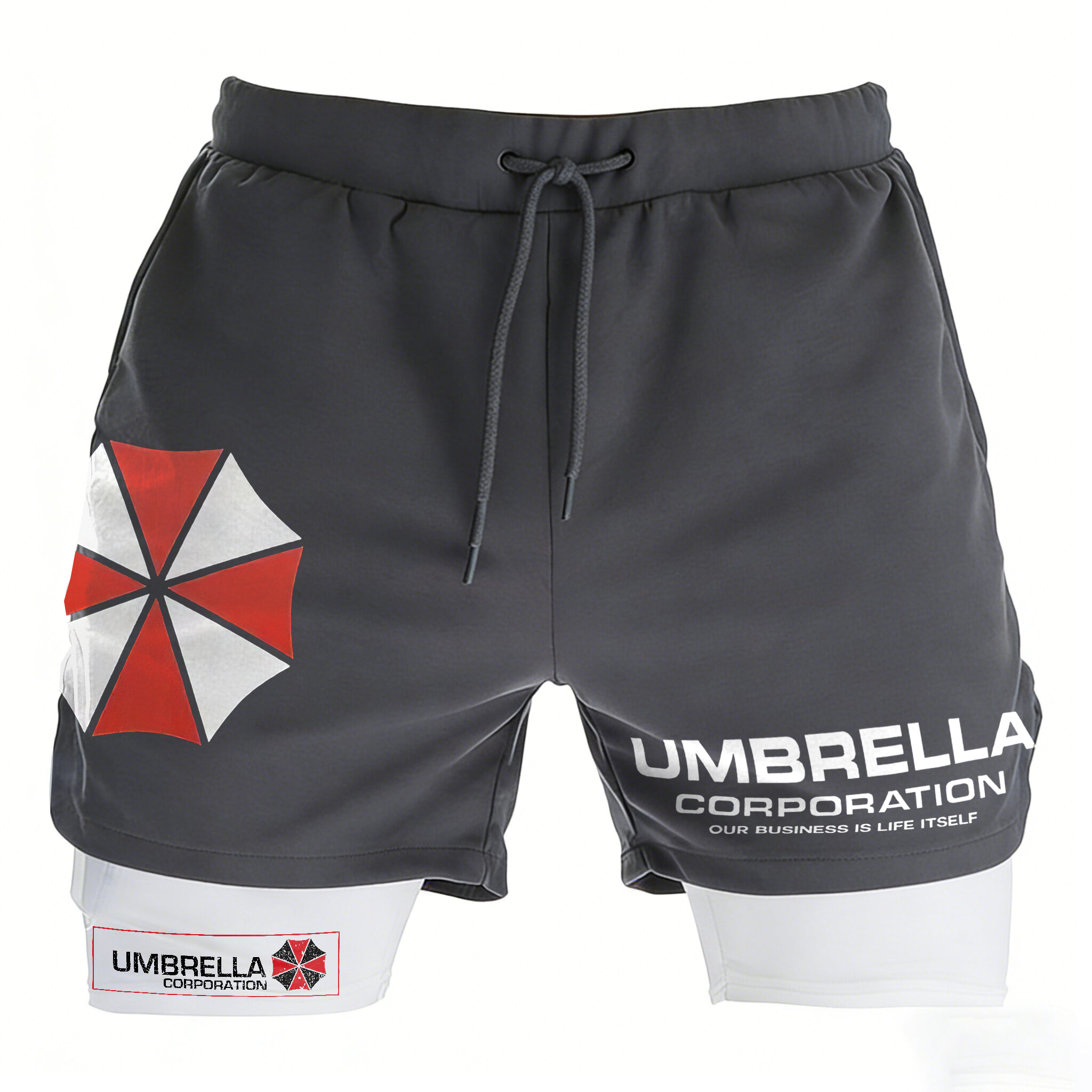 Resident Evil Umbrella Corporation Print Men's All-In-One Fitness Shorts Image - 3