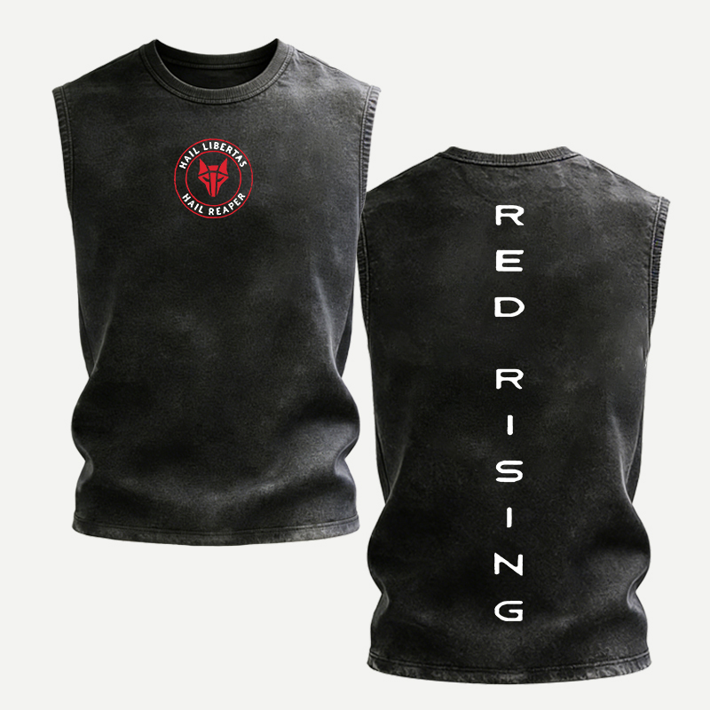 Red Rising Printed Men's Washed Vest Image - 2