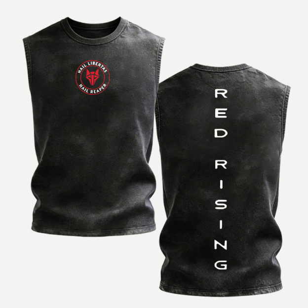 Red Rising Printed Men's Washed Vest Image - 2