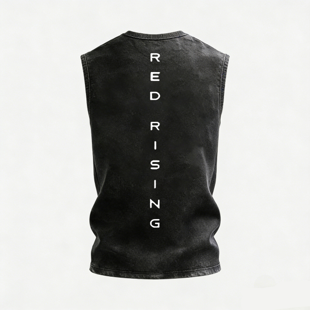 Red Rising Printed Men's Washed Vest Image - 4