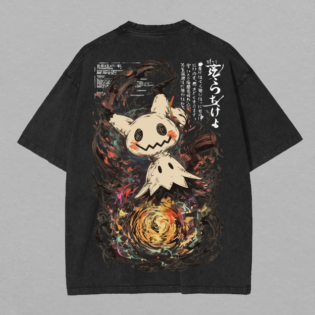 Mimikyu Pokémon Printed Unisex Washed T-Shirt Image - 3