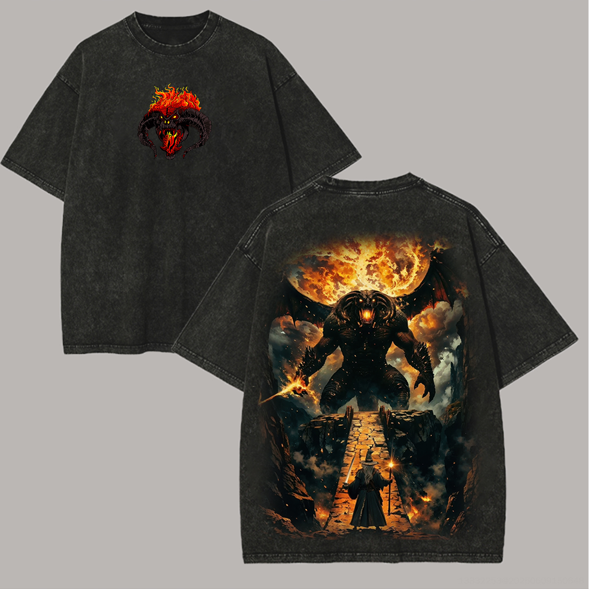 LOTR Balrog Printed Unisex Washed T-Shirt