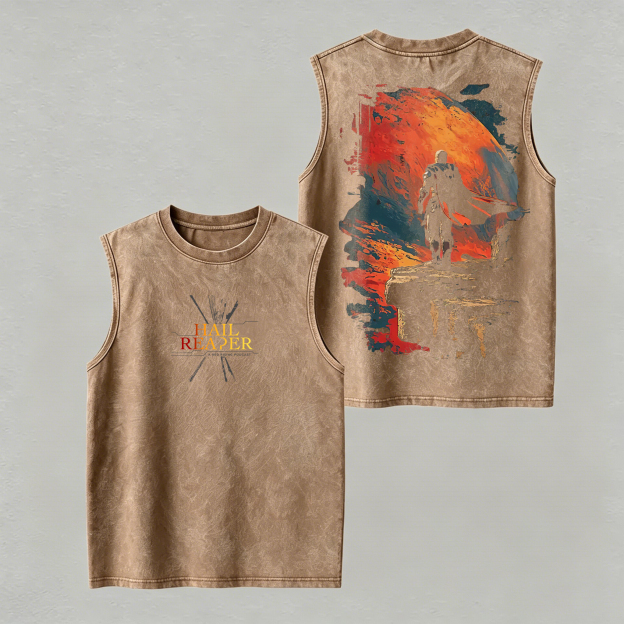 Red Rising Printed Men's Washed Vest Image - 5
