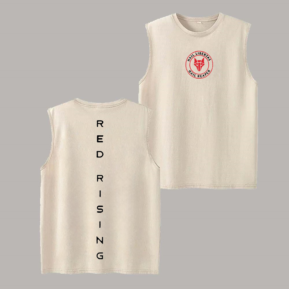 Red Rising Printed Men's Washed Vest Image - 5