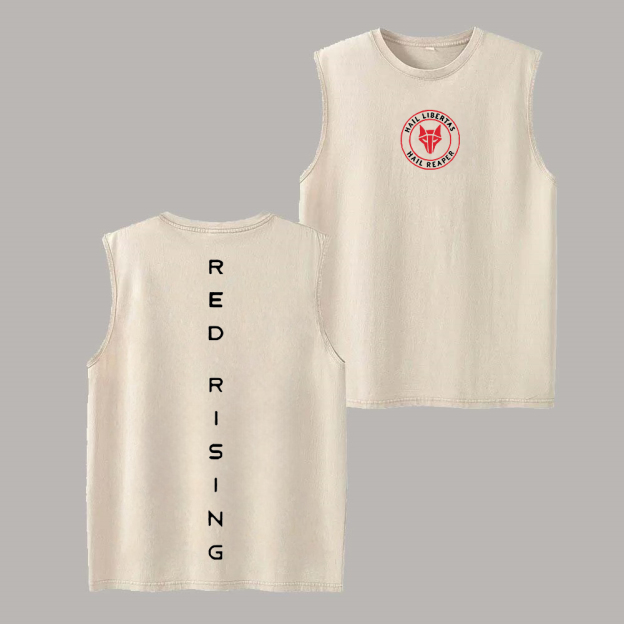 Red Rising Printed Men's Washed Vest Image - 5