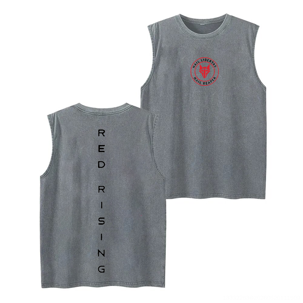 Red Rising Printed Men's Washed Vest Image - 6