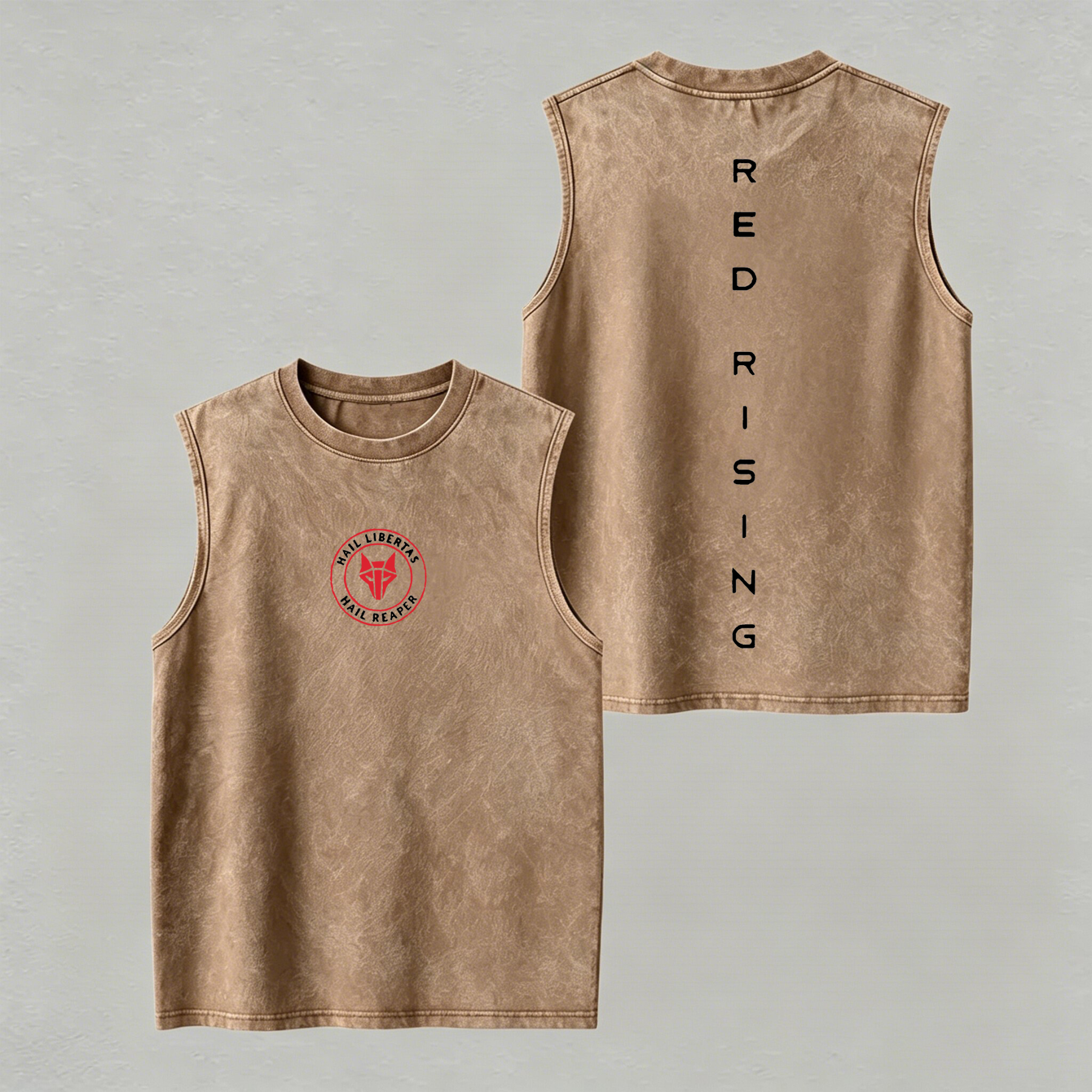 Red Rising Printed Men's Washed Vest Image - 7