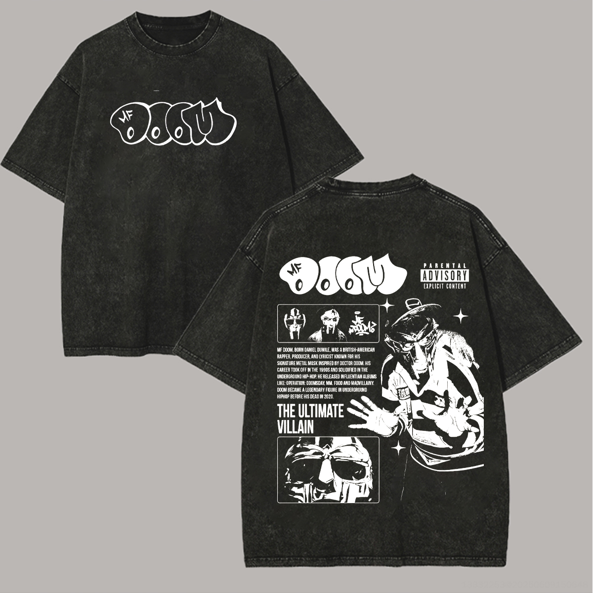 MF DOOM Metal Mask Rapper Printed Unisex Washed T-Shirt