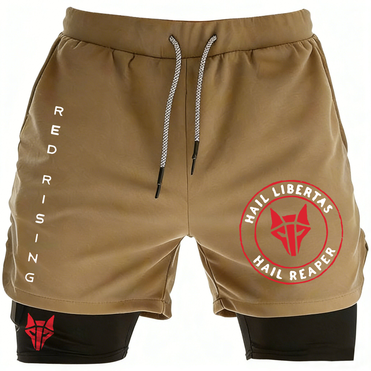 Red Rising Print Men's All-In-One Fitness Shorts Image - 2
