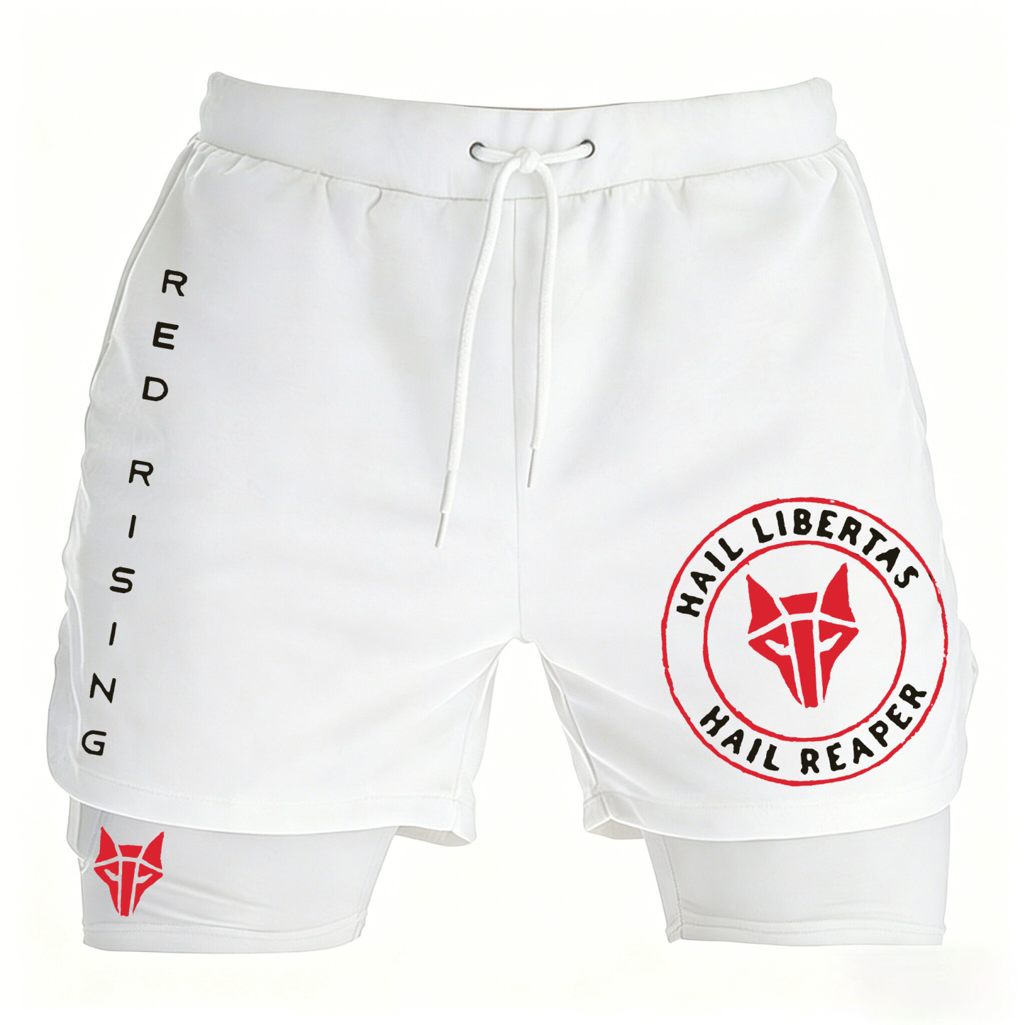 Red Rising Print Men's All-In-One Fitness Shorts Image - 3