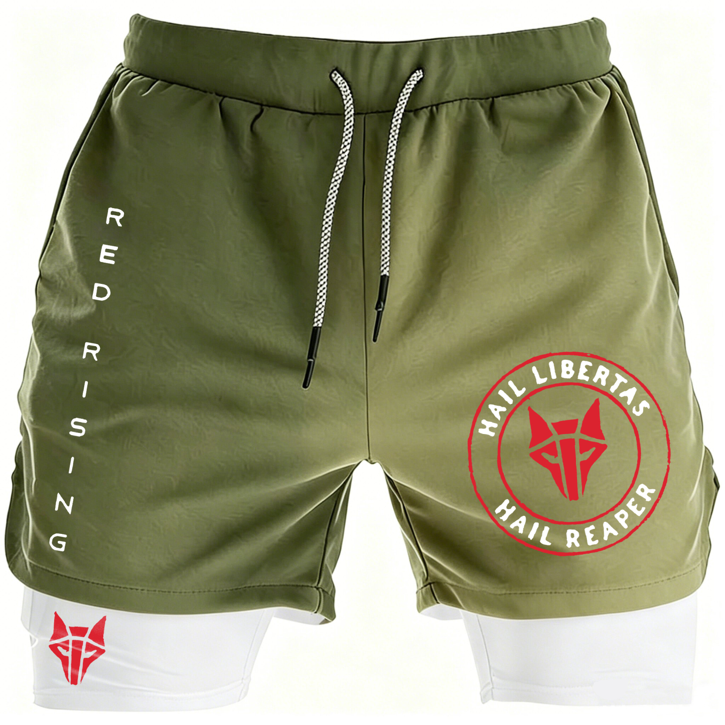 Red Rising Print Men's All-In-One Fitness Shorts Image - 4