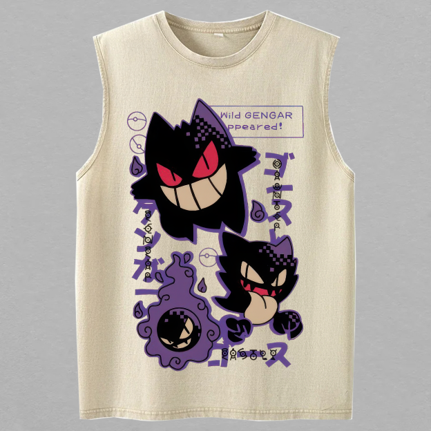 Cartoon Ghost Shadow Printed Men's Washed Vest
