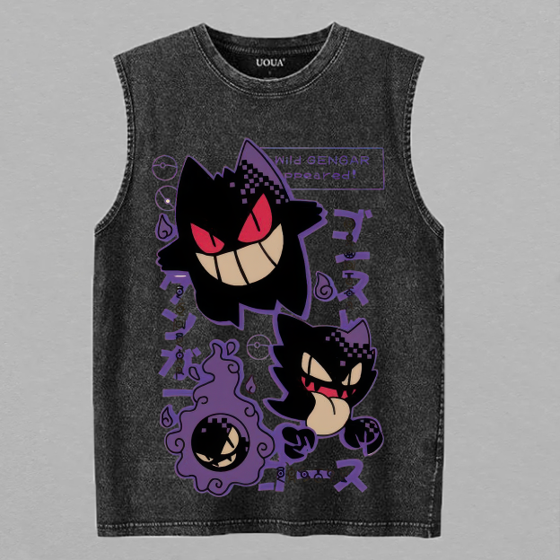 Cartoon Ghost Shadow Printed Men's Washed Vest