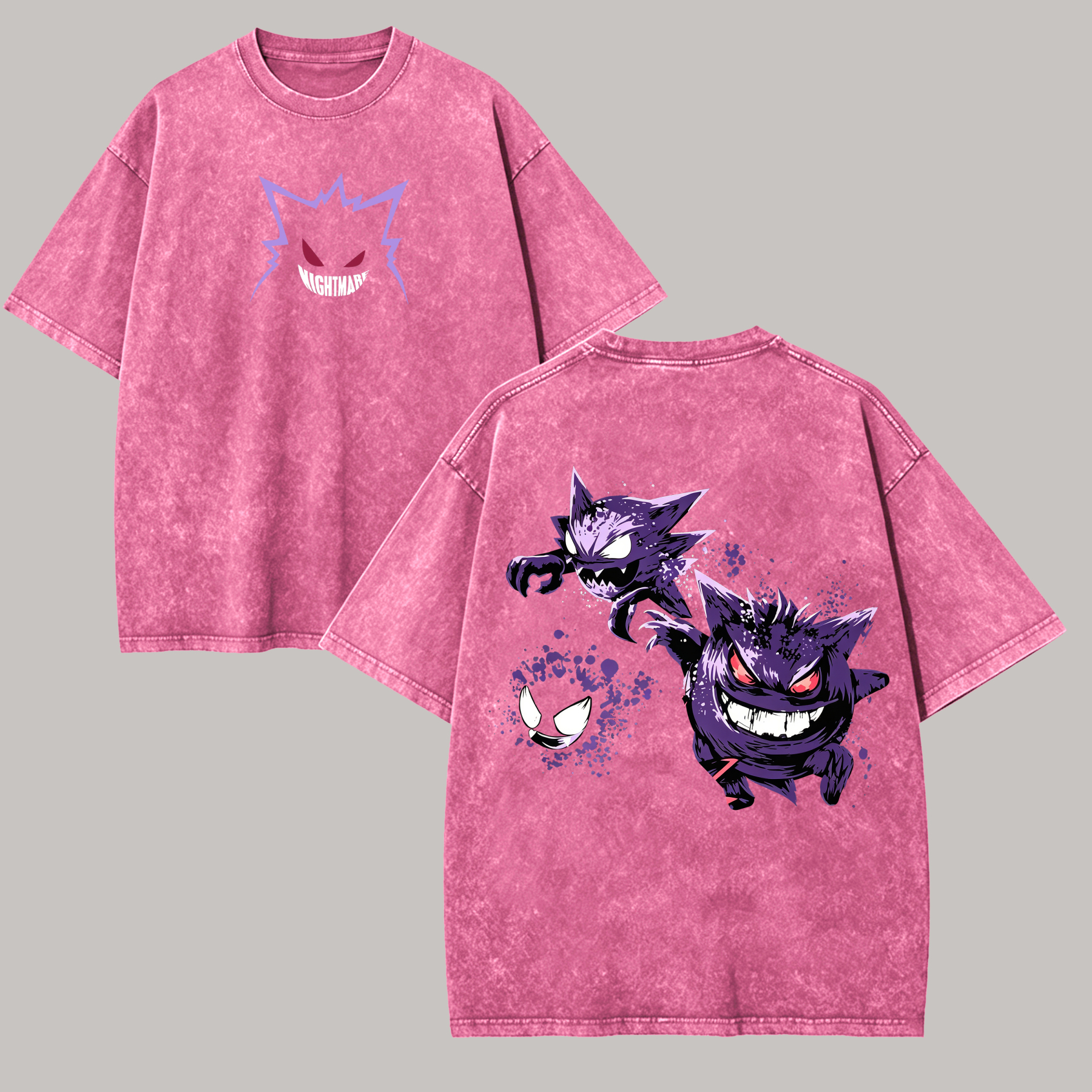 Gengar Printed Unisex Washed T-Shirt Image - 3