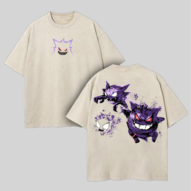 Gengar Printed Unisex Washed T-Shirt Image - 6