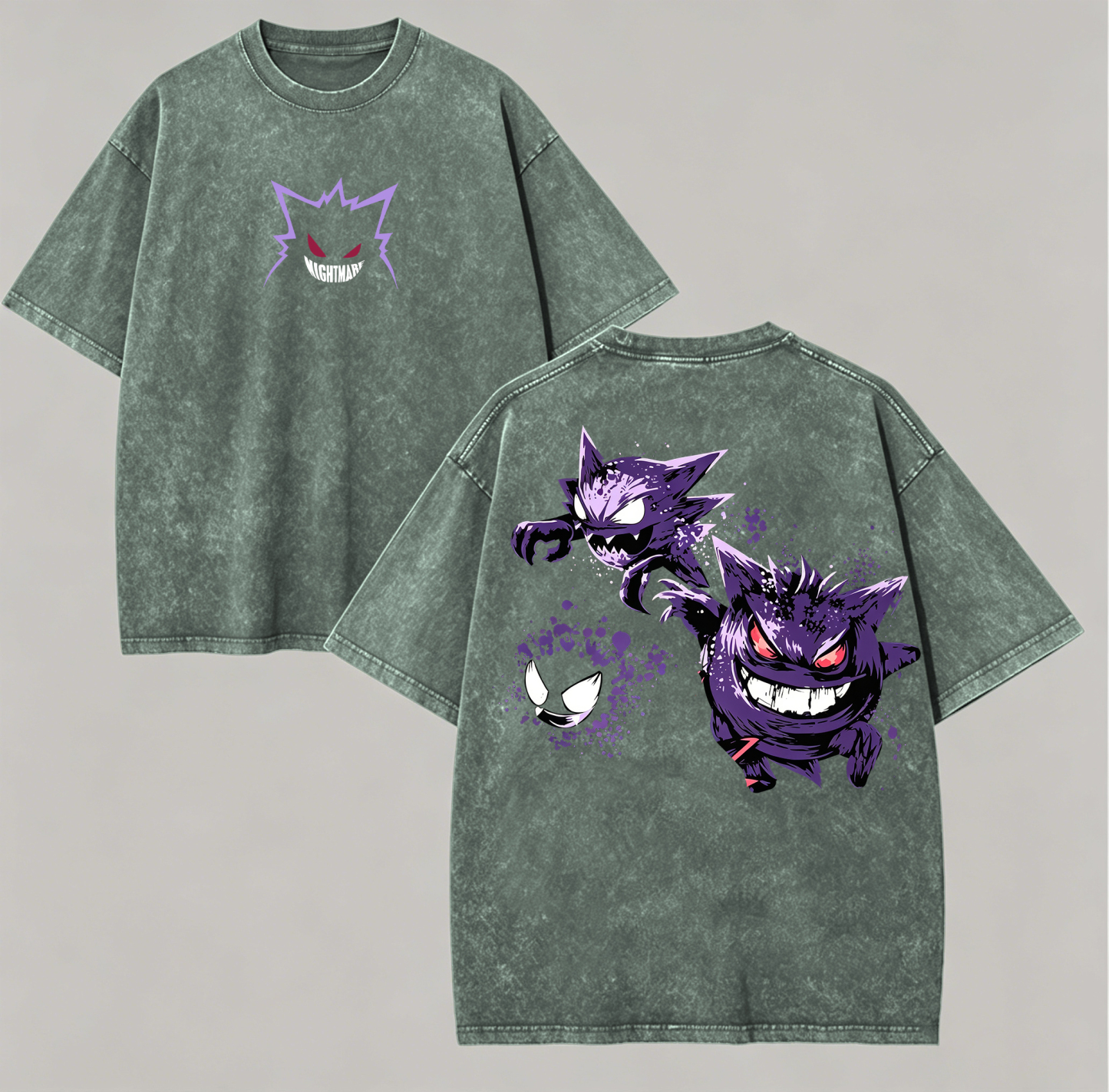 Gengar Printed Unisex Washed T-Shirt Image - 7