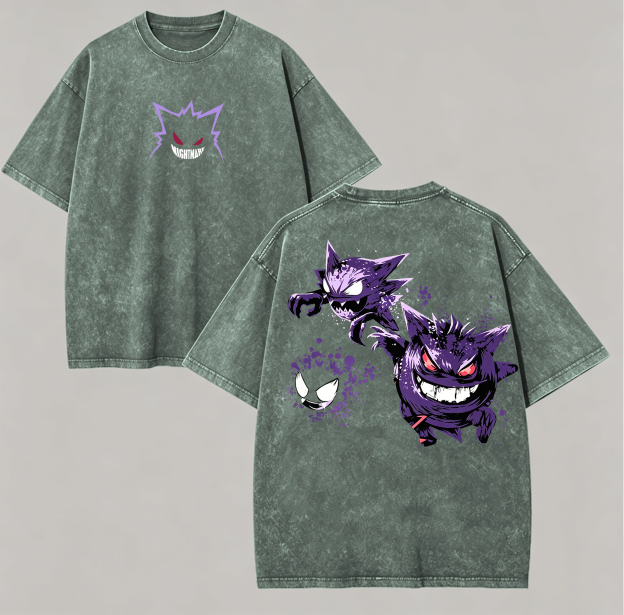 Gengar Printed Unisex Washed T-Shirt Image - 7