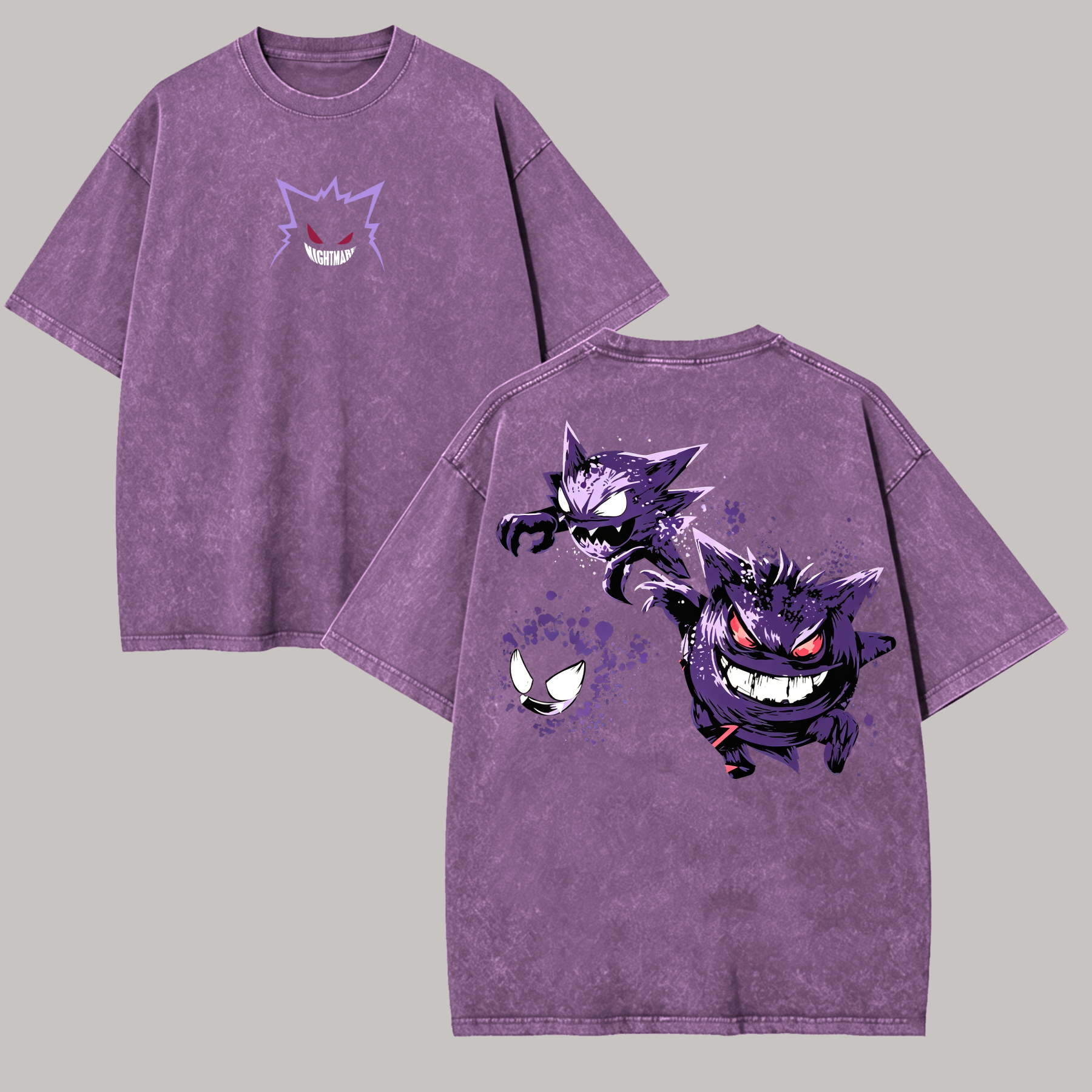 Gengar Printed Unisex Washed T-Shirt Image - 5
