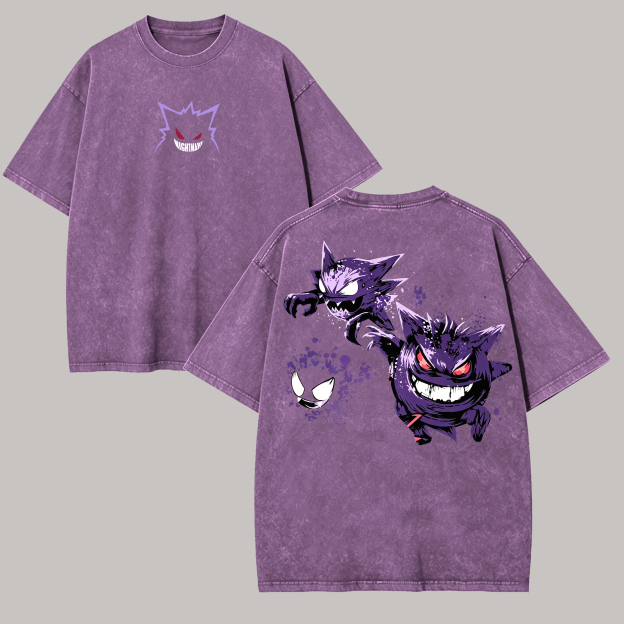 Gengar Printed Unisex Washed T-Shirt Image - 5