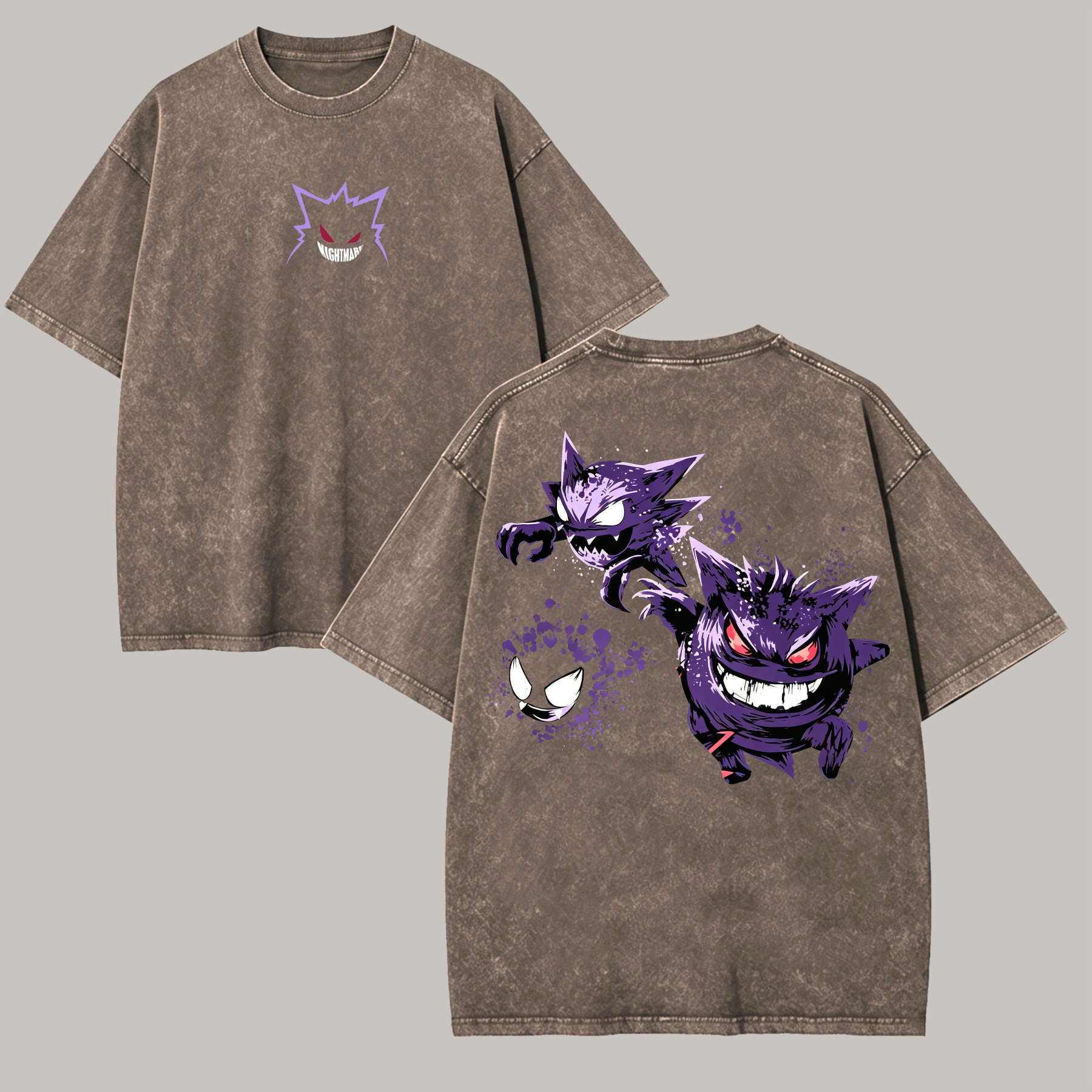 Gengar Printed Unisex Washed T-Shirt Image - 4
