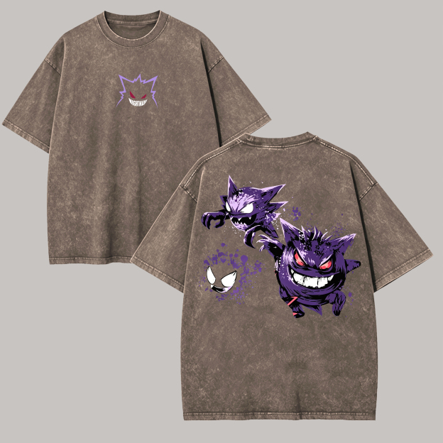 Gengar Printed Unisex Washed T-Shirt Image - 4