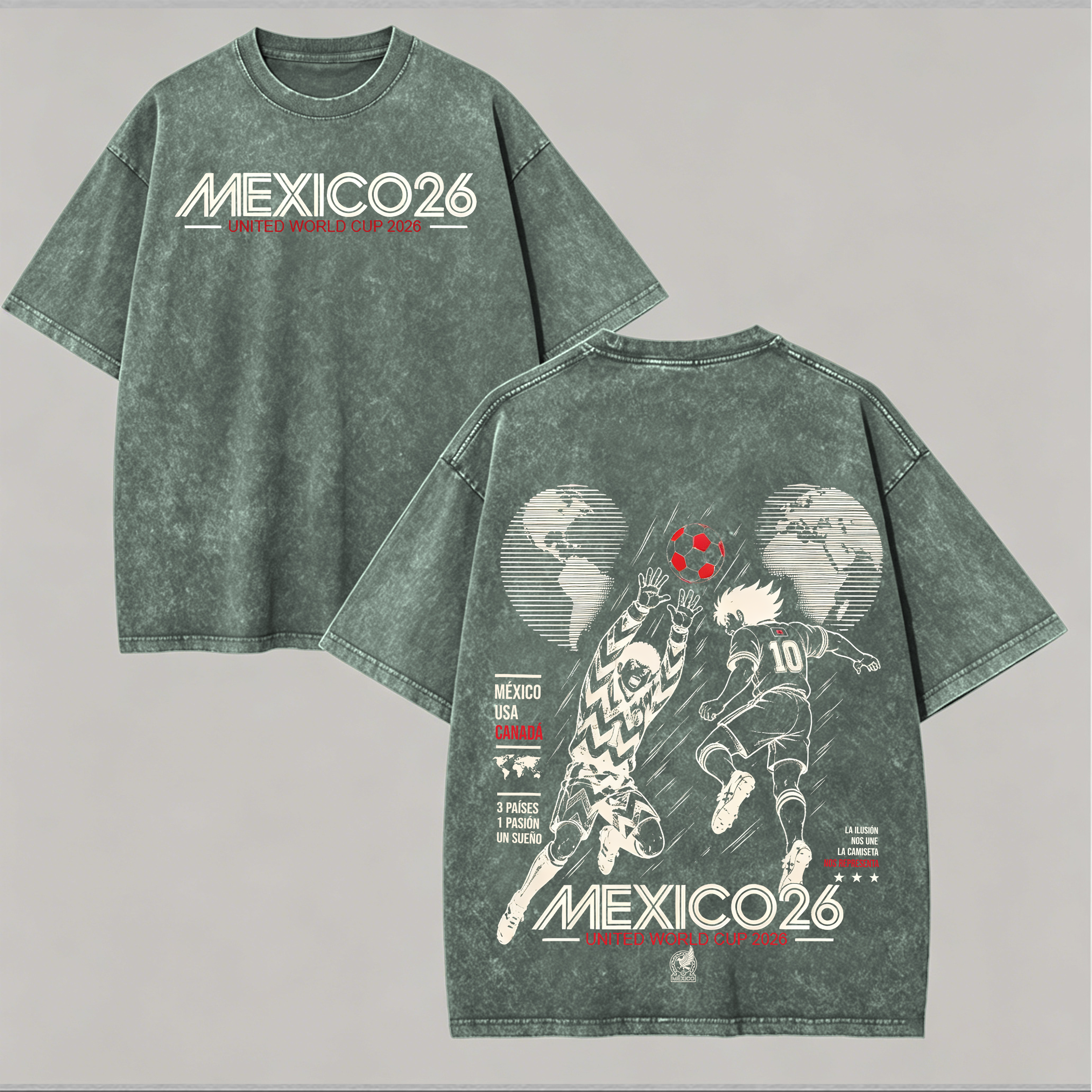 Mexico 26 Captain Tsubasa Printed Unisex Washed T-Shirt Image - 5