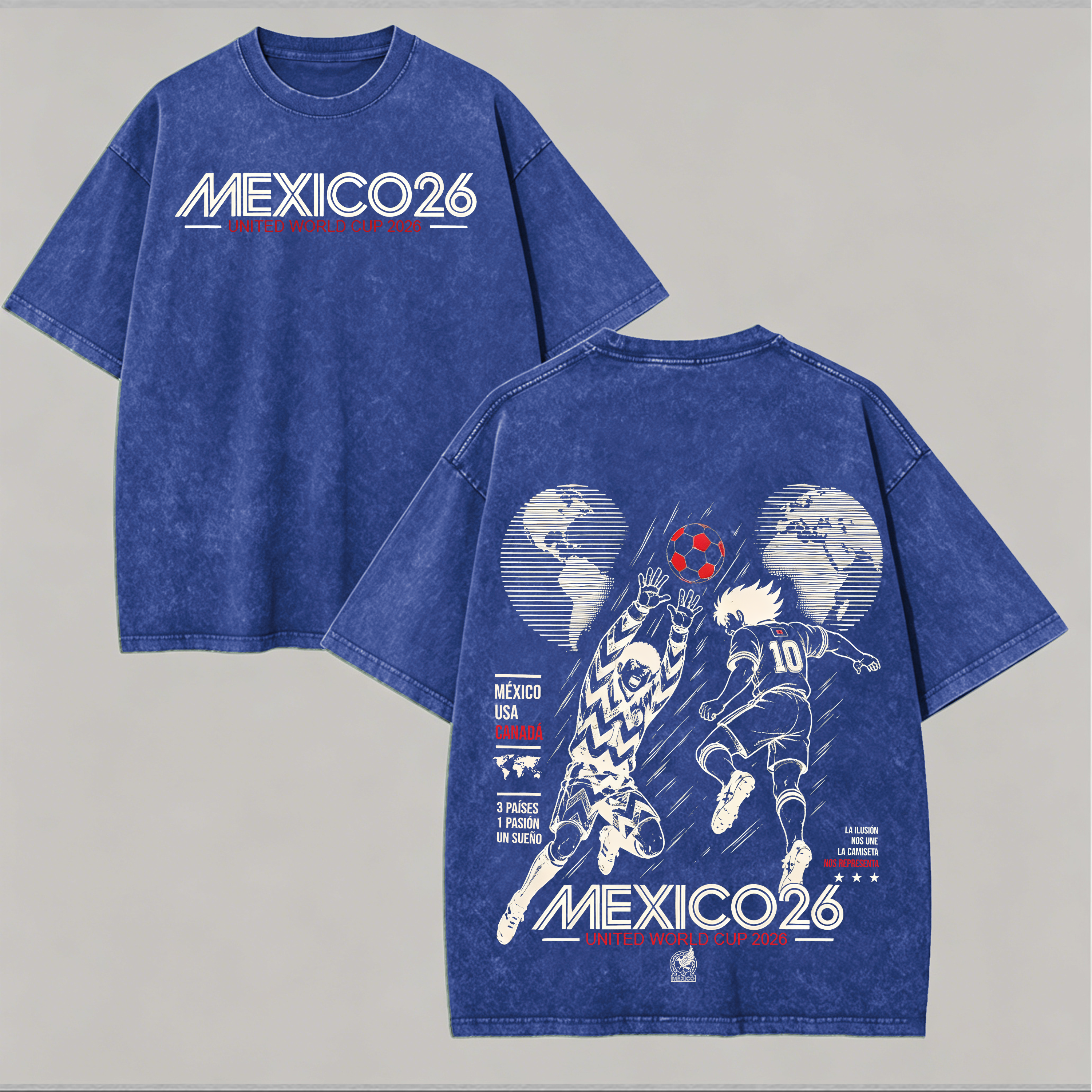 Mexico 26 Captain Tsubasa Printed Unisex Washed T-Shirt Image - 4