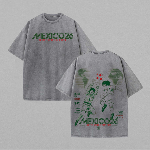 Mexico 26 Captain Tsubasa Printed Unisex Washed T-Shirt Image - 3