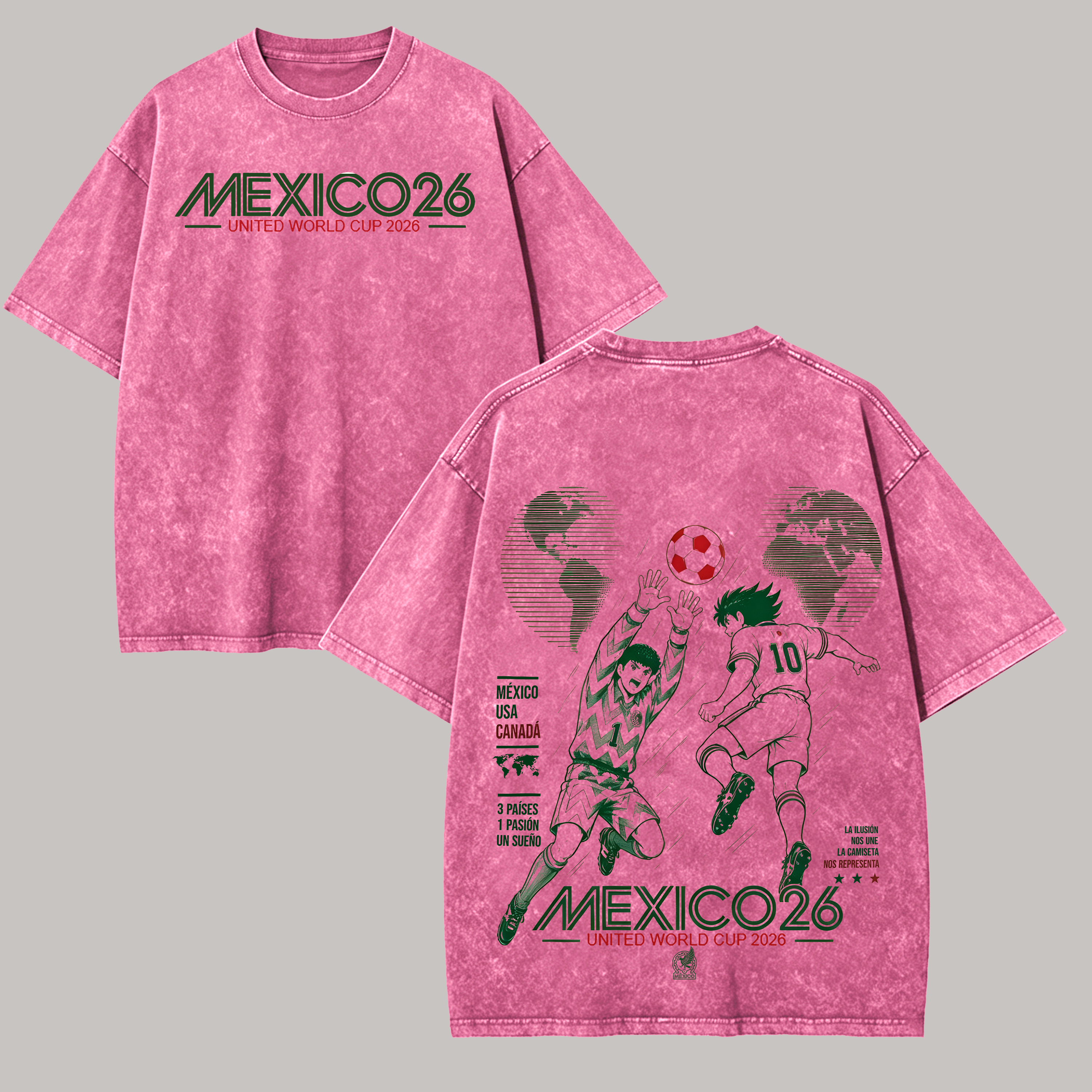 Mexico 26 Captain Tsubasa Printed Unisex Washed T-Shirt Image - 6