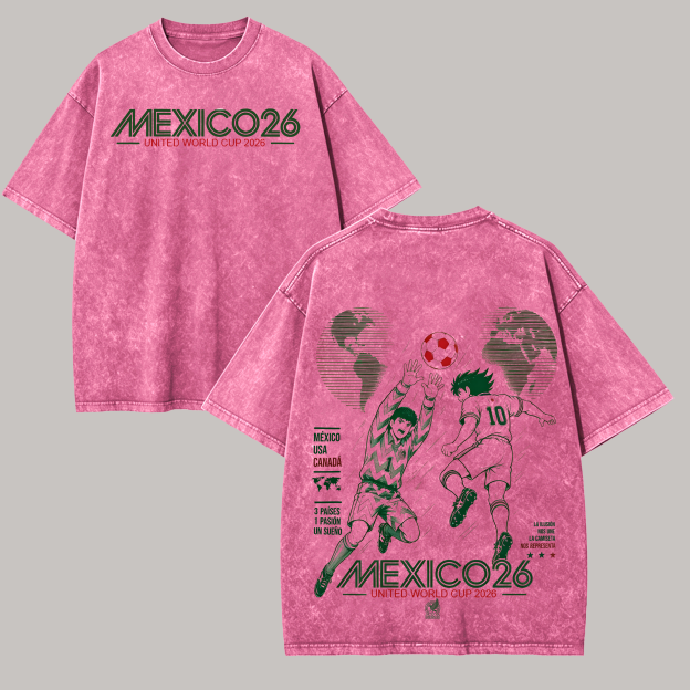 Mexico 26 Captain Tsubasa Printed Unisex Washed T-Shirt Image - 6