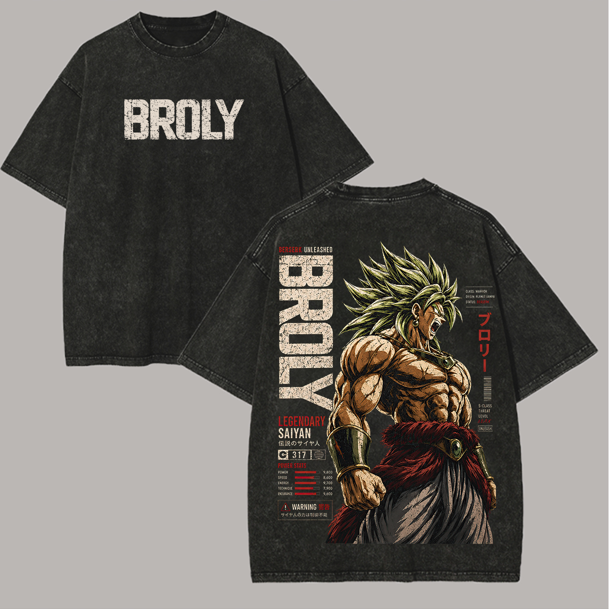 Dragon Ball Green Hair Gym God and Stats Chart Printed Unisex Washed T-Shirt
