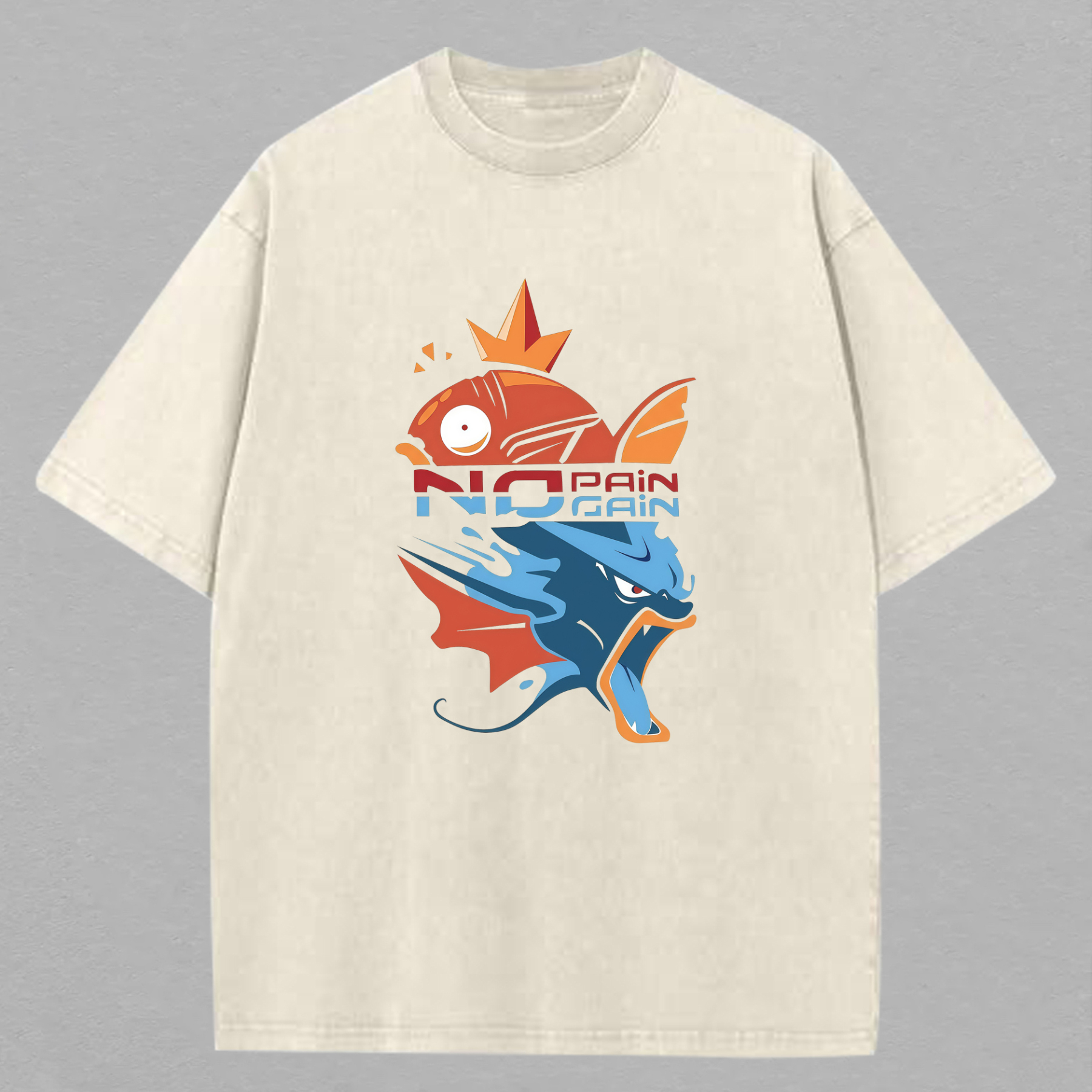 Red Fish Blue Dragon Anime Monster Printed Unisex Washed T-Shirt