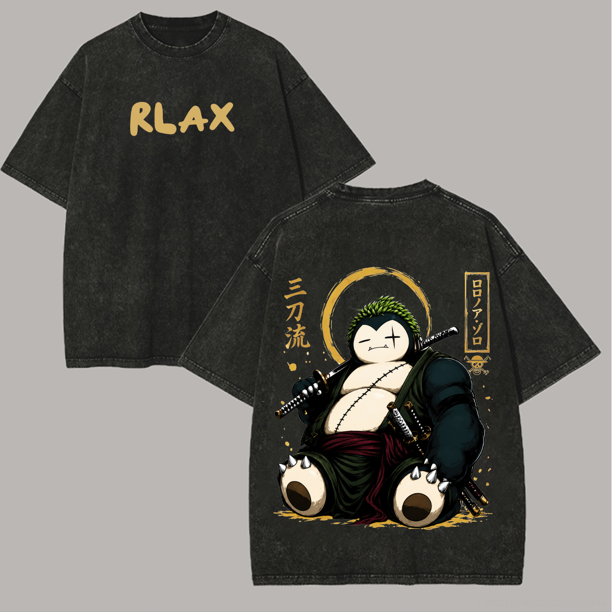 Retro Cartoon Bear Samurai Graphic Printed Unisex Washed T-Shirt Image - 1
