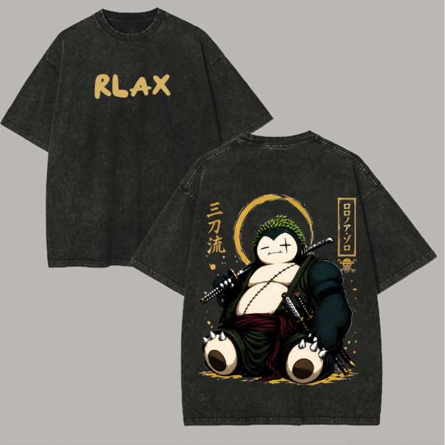 Retro Cartoon Bear Samurai Graphic Printed Unisex Washed T-Shirt Image - 1
