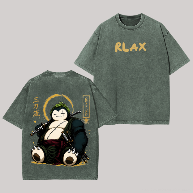 Retro Cartoon Bear Samurai Graphic Printed Unisex Washed T-Shirt Image - 7