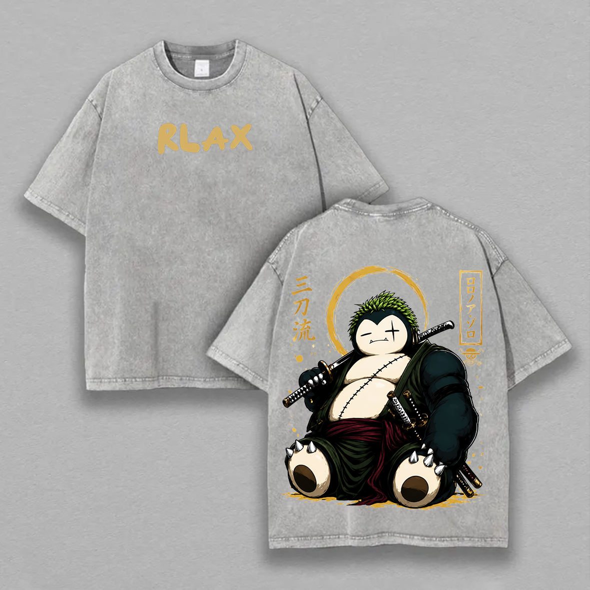 Retro Cartoon Bear Samurai Graphic Printed Unisex Washed T-Shirt Image - 3