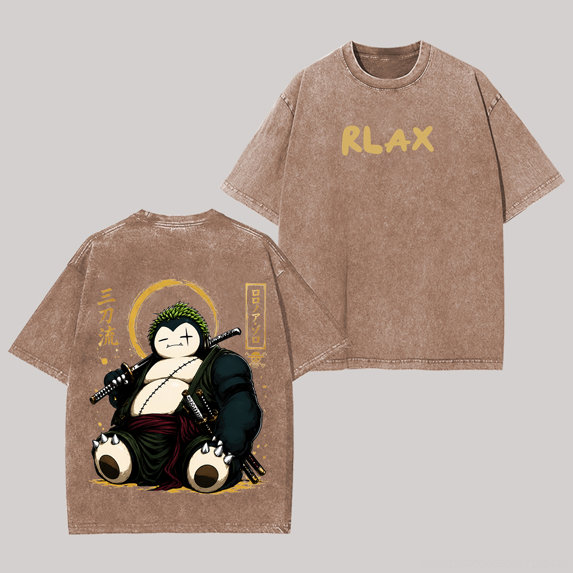 Retro Cartoon Bear Samurai Graphic Printed Unisex Washed T-Shirt Image - 4