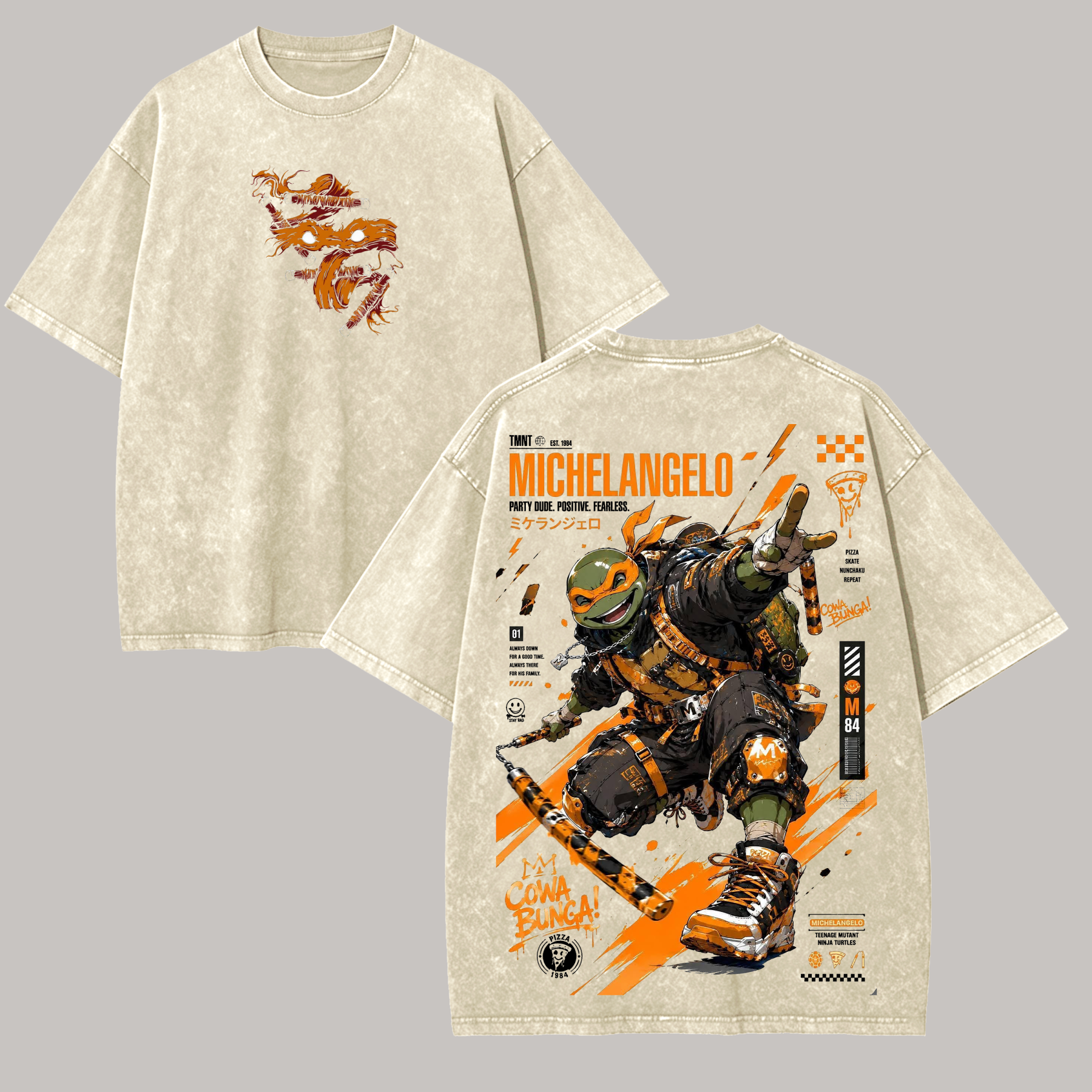 Japanese Manga Style Graphic Printed Unisex Washed T-Shirt Image - 3