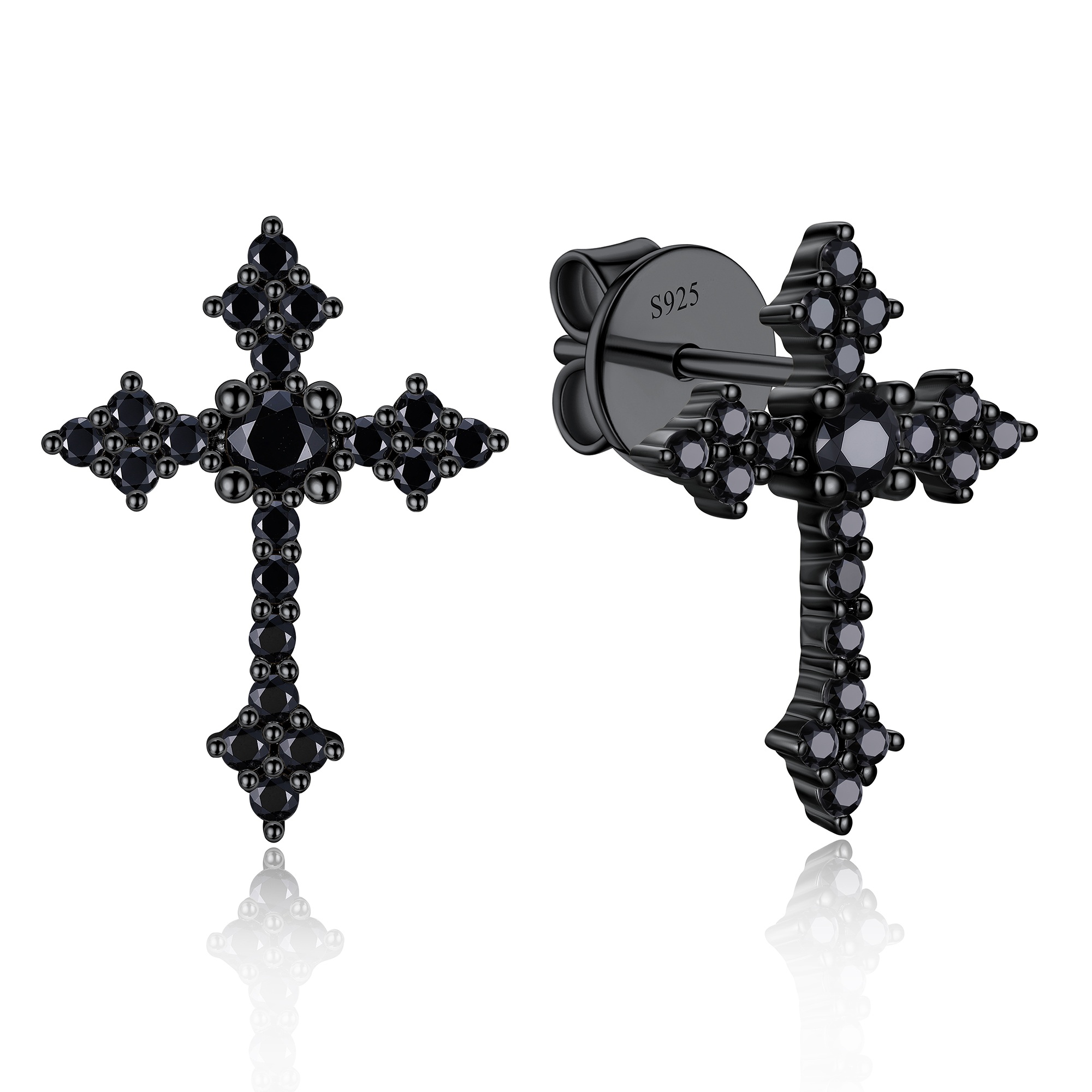0.12 Carat Cross Black Moissanite Stud Earrings in Black Plated-02