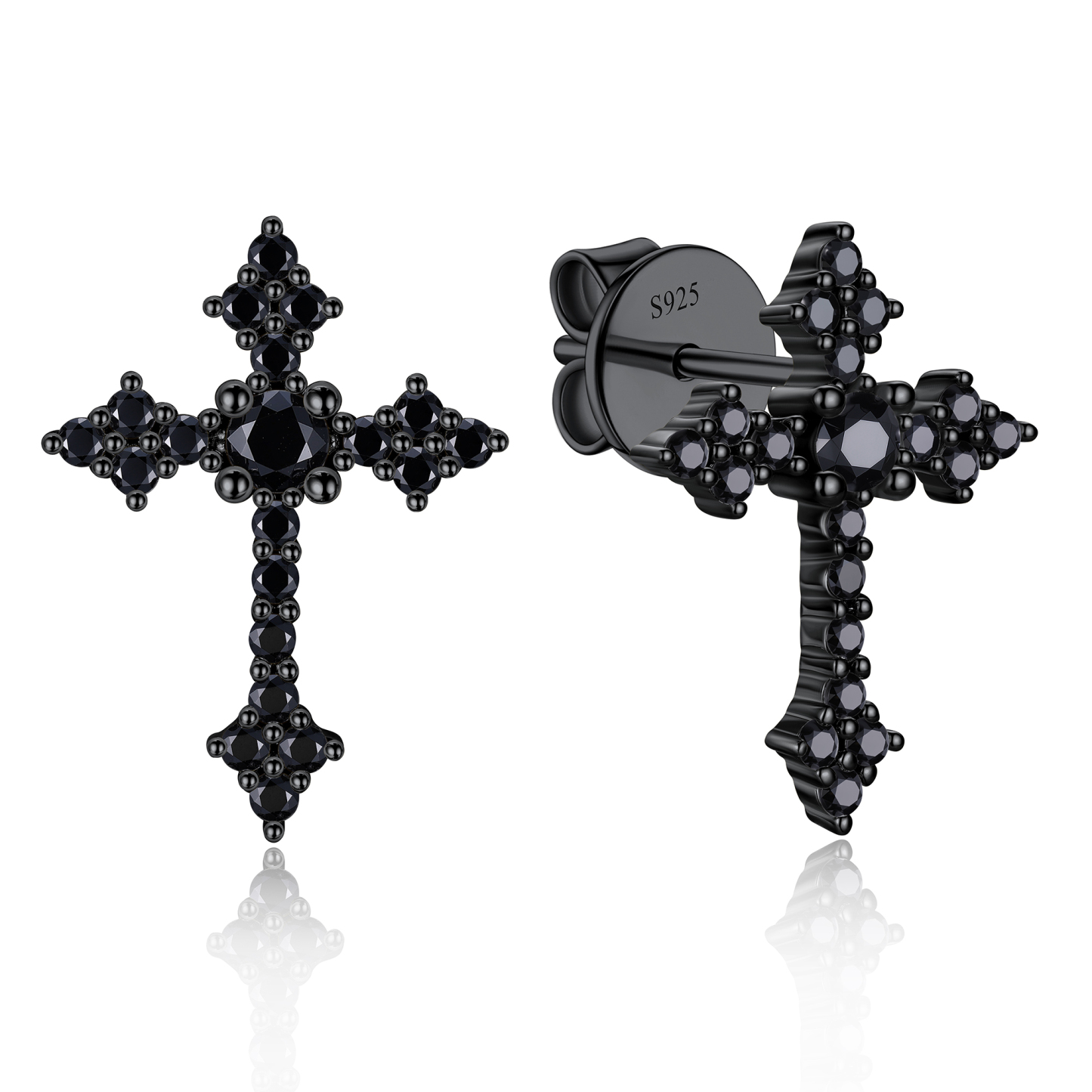 0.12 Carat Cross Black Moissanite Stud Earrings in Black Plated-02