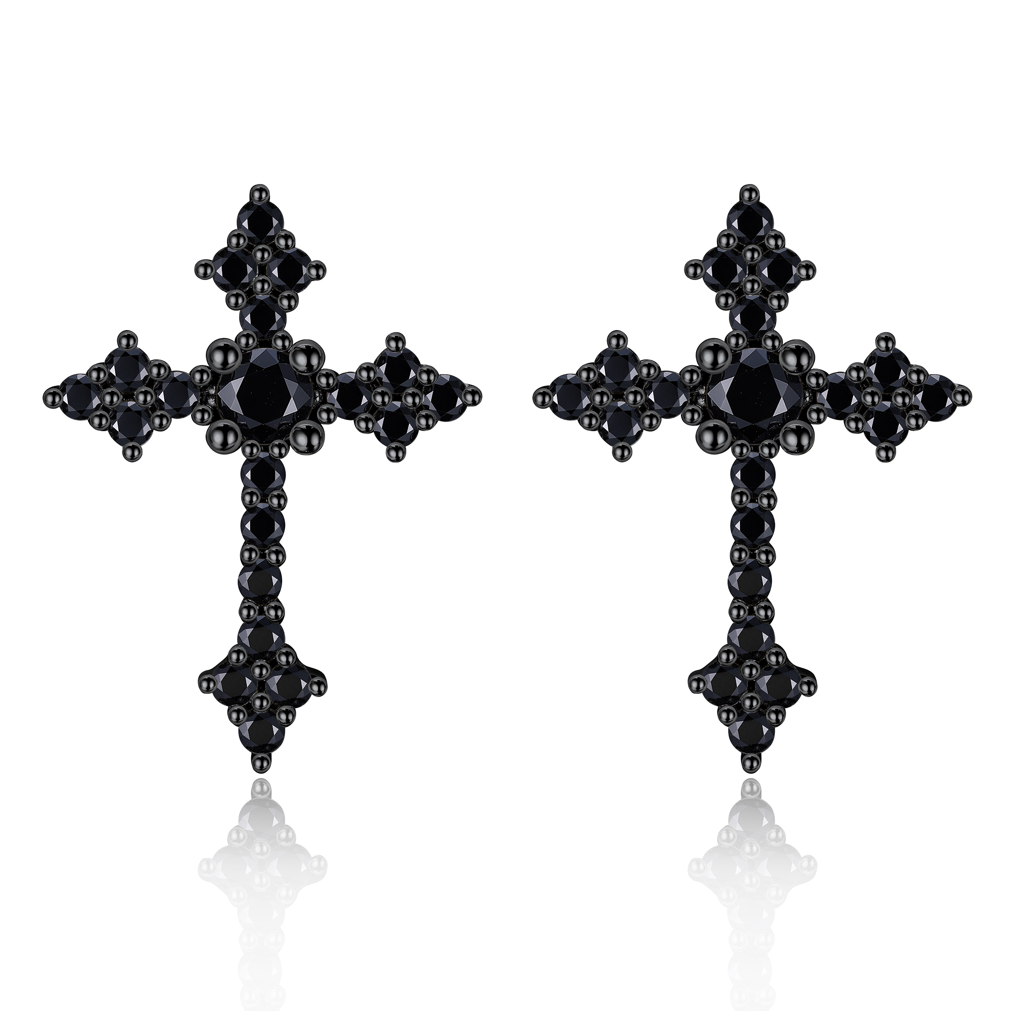 0.12 Carat Cross Black Moissanite Stud Earrings in Black Plated