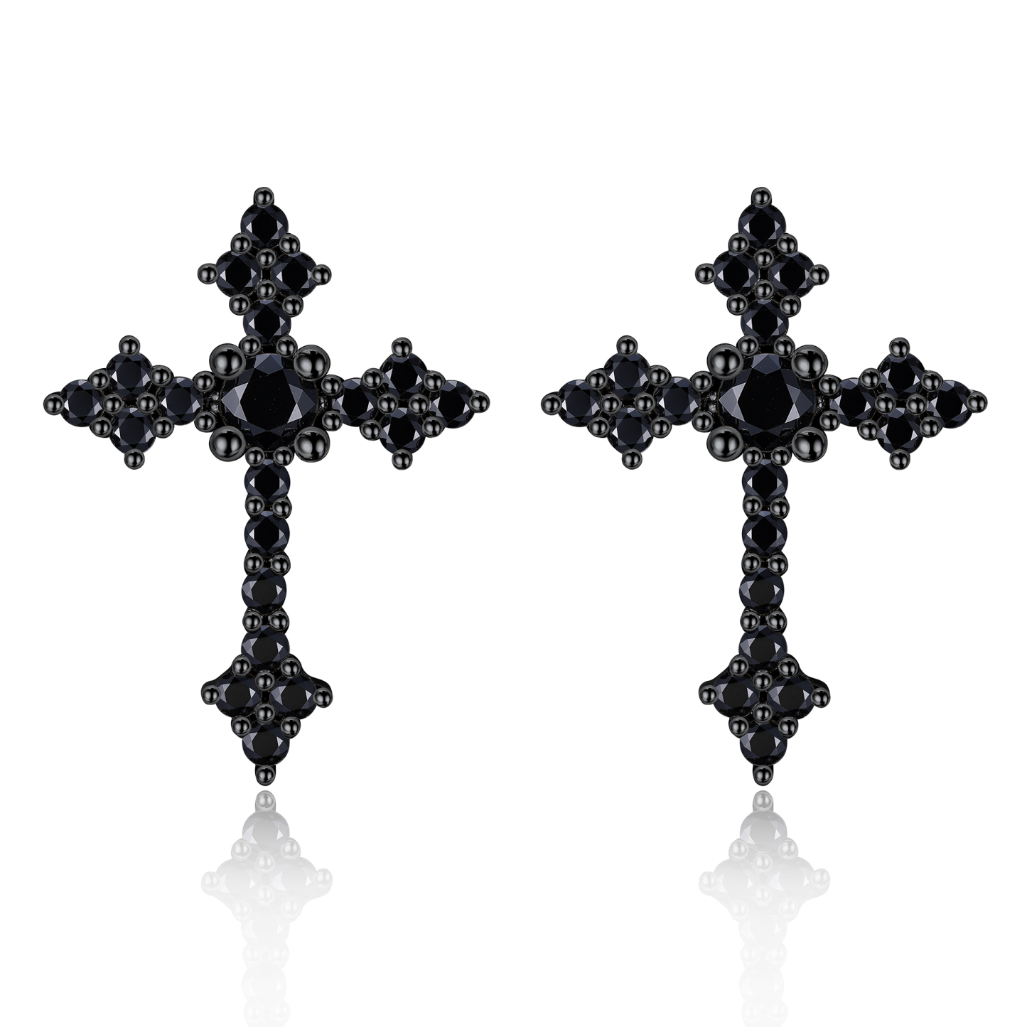 0.12 Carat Cross Black Moissanite Stud Earrings in Black Plated