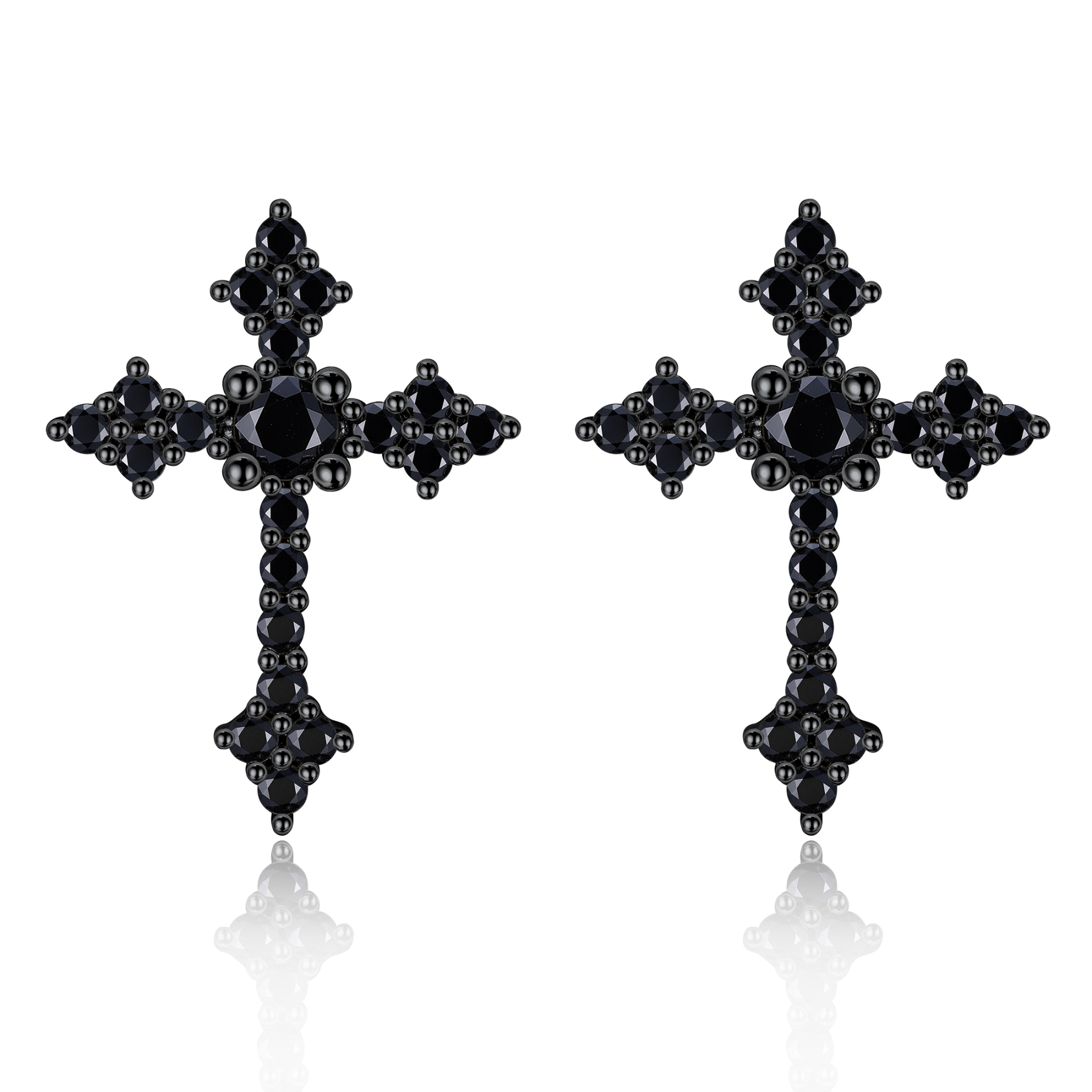 0.12 Carat Cross Black Moissanite Stud Earrings in Black Plated