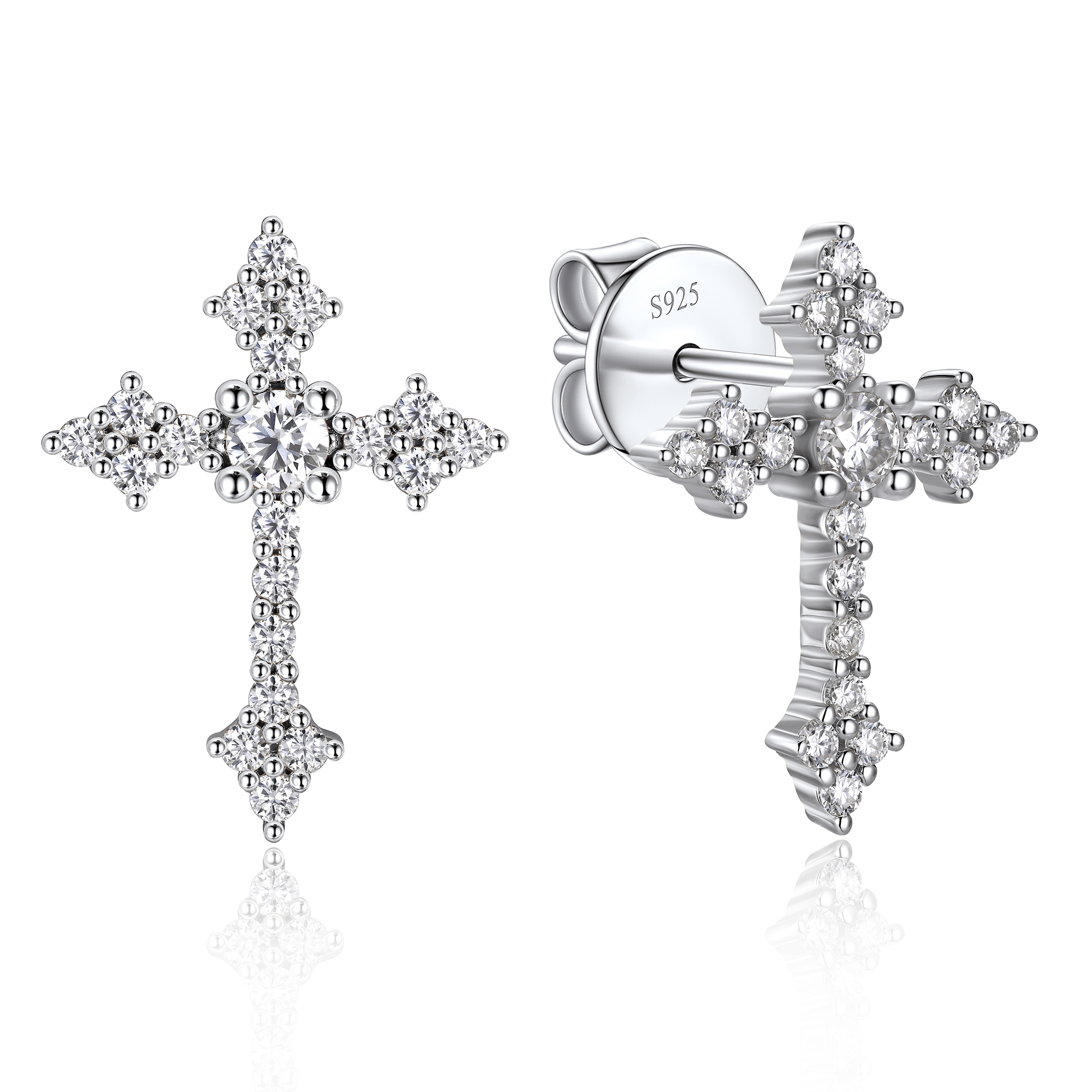 0.12 Carat Cross Moissanite Stud Earrings in White Gold-02