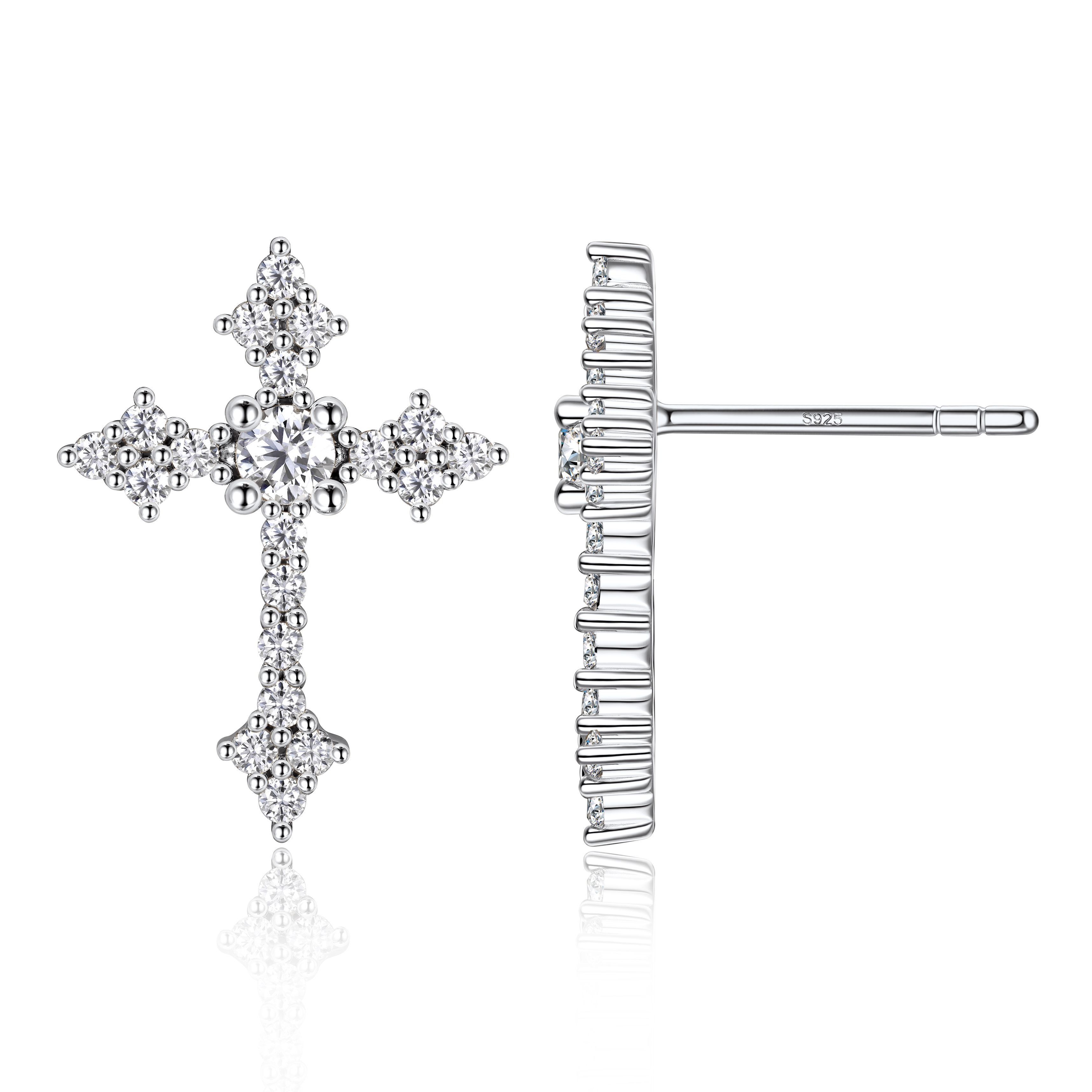 0.12 Carat Cross Moissanite Stud Earrings in White Gold-03