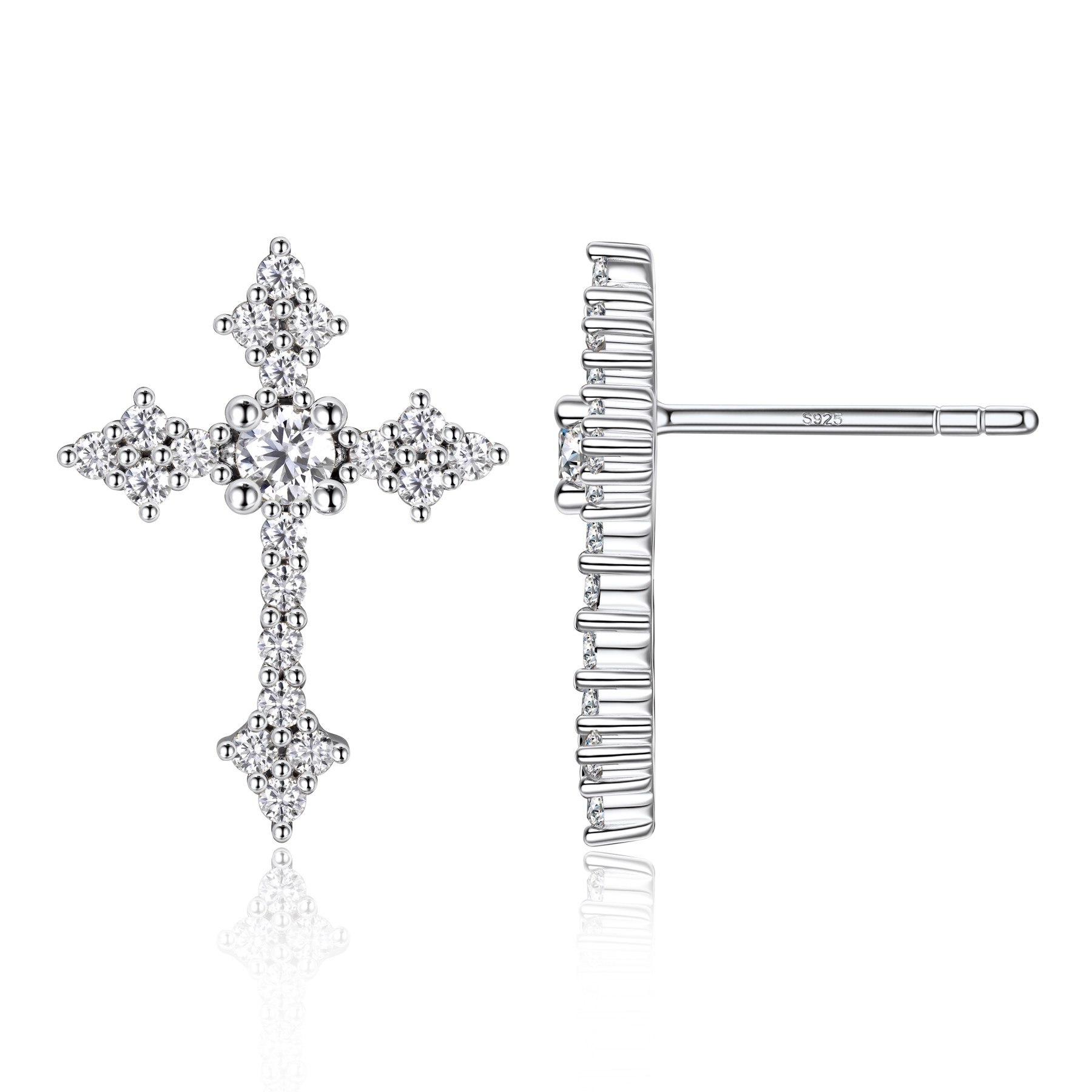0.12 Carat Cross Moissanite Stud Earrings in White Gold-03