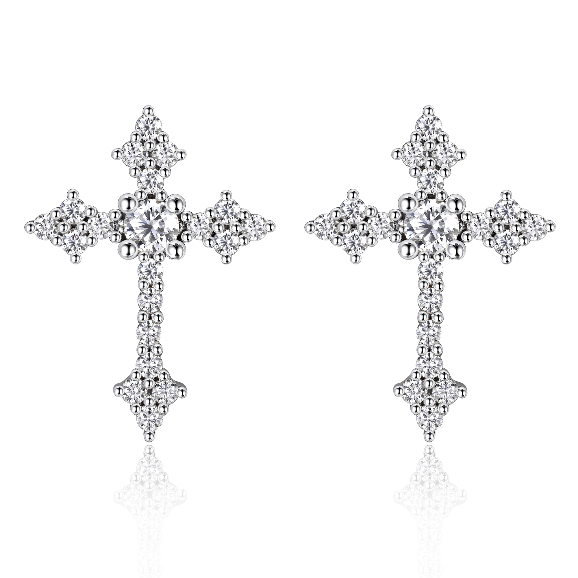 0.12 Carat Cross Moissanite Stud Earrings in White Gold