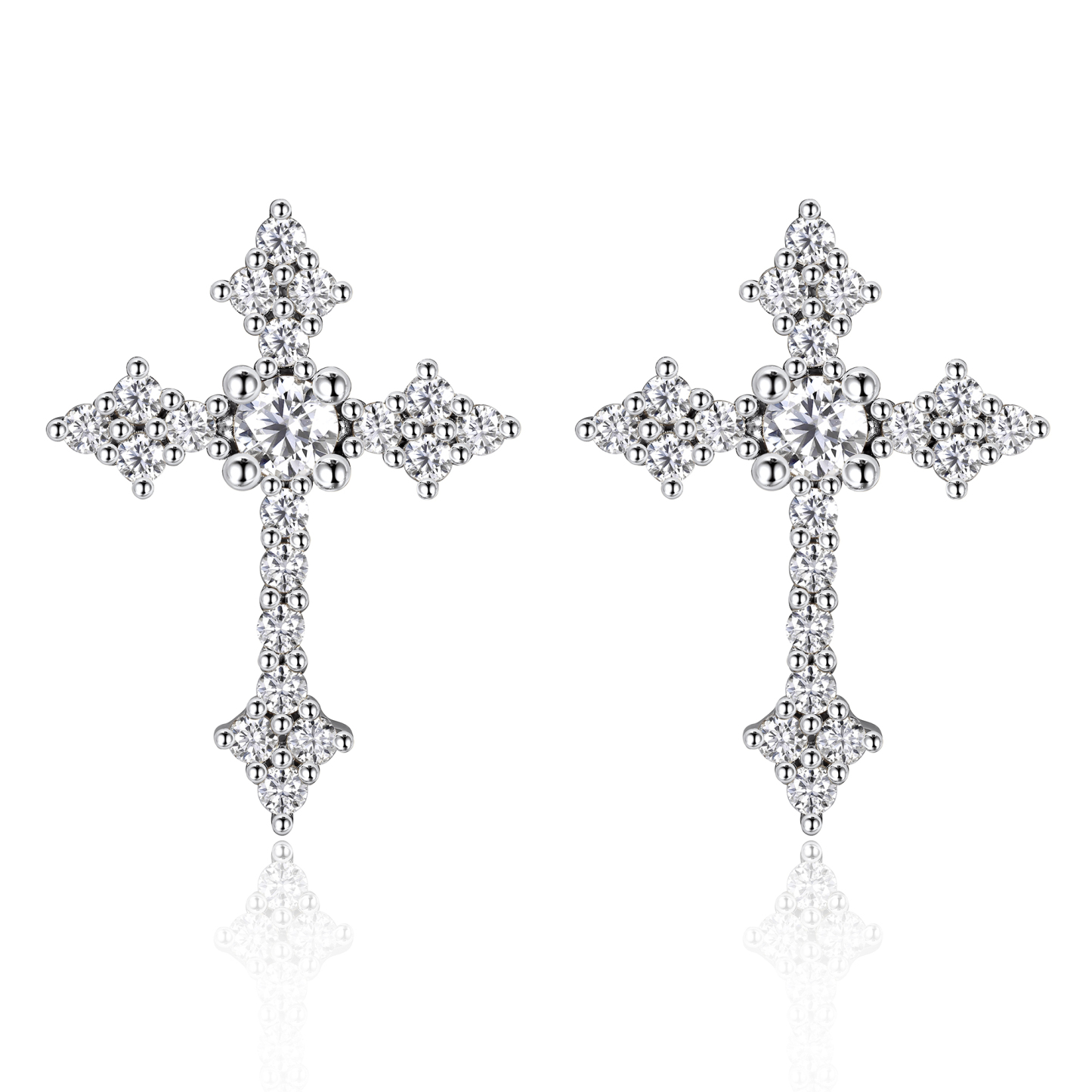 0.12 Carat Cross Moissanite Stud Earrings in White Gold