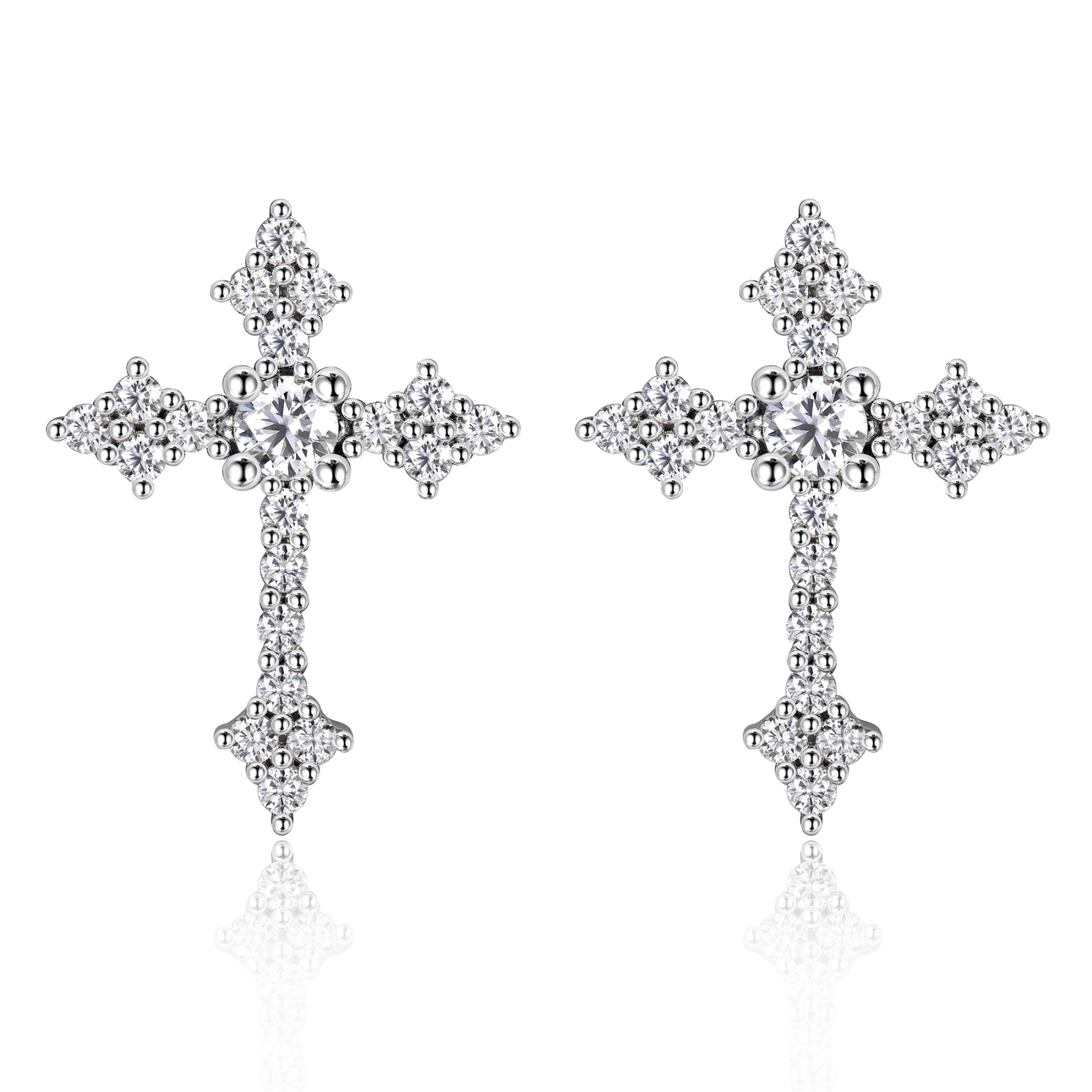 0.12 Carat Cross Moissanite Stud Earrings in White Gold